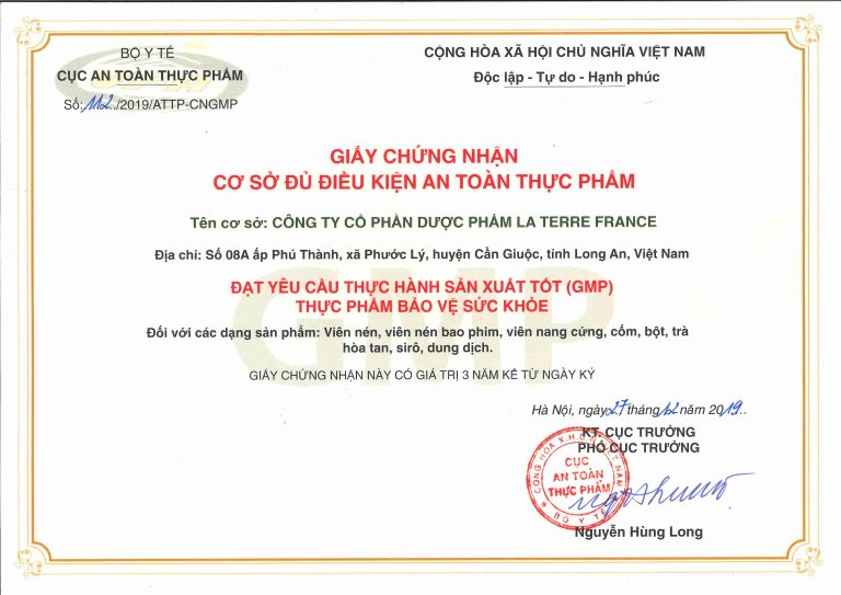 Giấy chứng nhận cơ sở đủ điều kiện an toàn thực phẩm của La Terre France